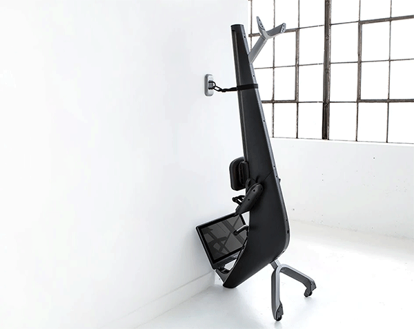 hydrow magnetic rowing machine tilted into an upright position