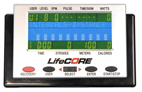 console of LifeCore R100 rowing machine