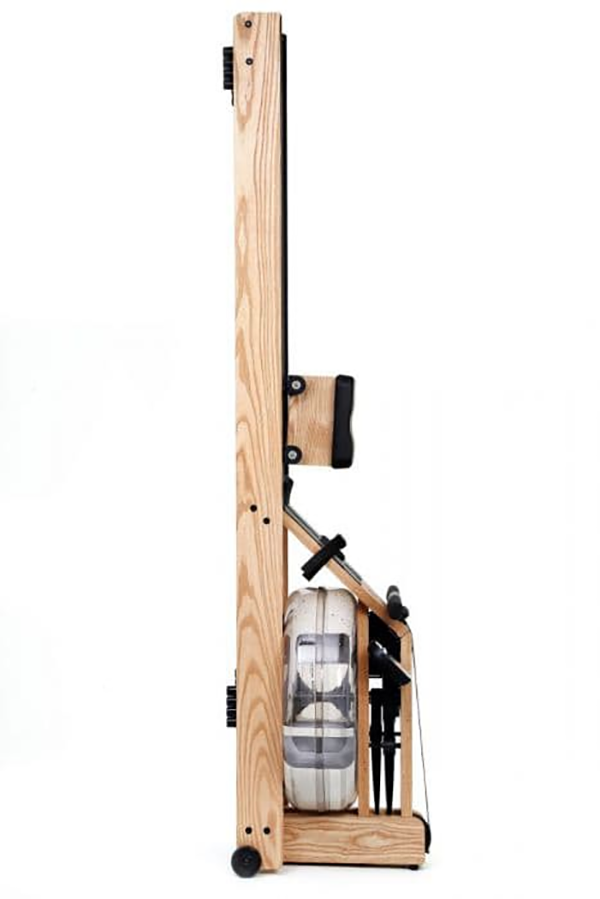 WaterRower rowing machine tilted into an upright position