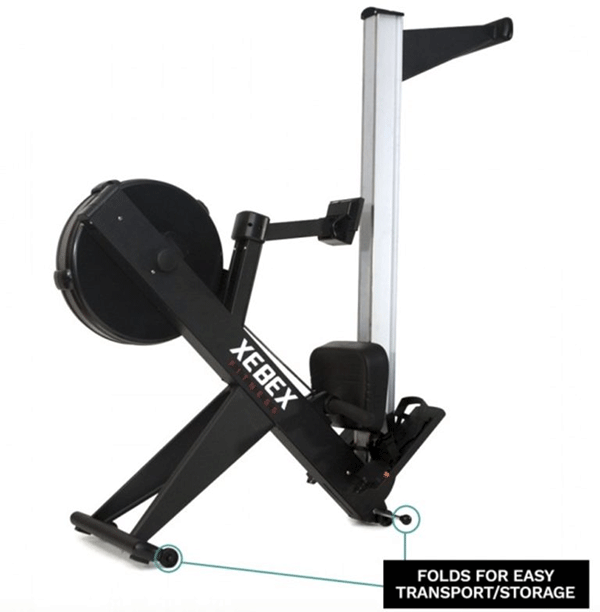 Xebex Air Rowing Machine 2.0 tilted into an upright position