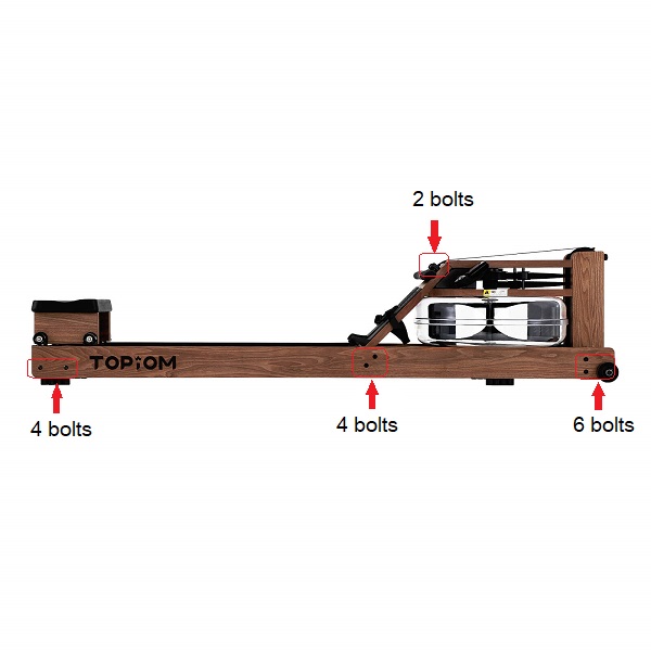 a sketch map indicating the right positions of the 16 bolts of Topiom rowing machine