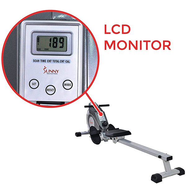 A LCD monitor of Sunny Health & Fitness SF-RW5515 rowing machine