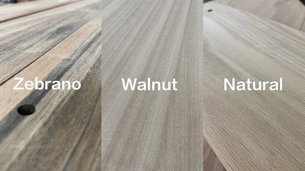 zebrano, walnut, and natural woods