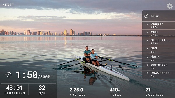 an user profile showing seven rowing programs