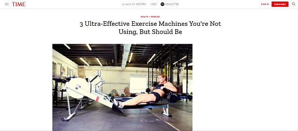 a web page about rowing machine on the TIME magazine